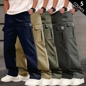 Men’s straight-leg work pants with multiple pockets—loose, casual cargo/utility trousers that are versatile and trendy for outdoor wear. Suitable for all seasons and ideal for hiking, fishing, and other activities.