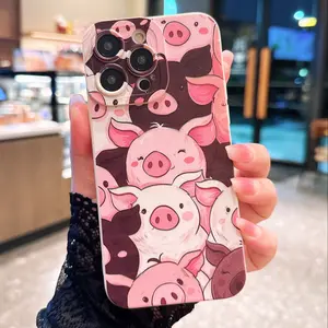 Cute Pig Design iPhone Case, Compatible with iPhone 15 Pro Max, 14 Pro, 13 Pro, Soft Silicone Protective Cover, Shockproof Phone Case, Accessories