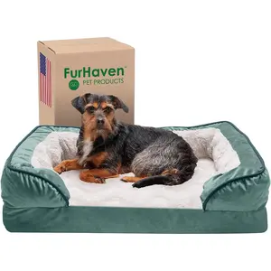 Pet Bed for Dogs and Cats - Plush and Velvet Waves Perfect Comfort Sofa-Style Memory Foam Dog Bed, Removable Machine Washable Cover - Celadon Green, Medium