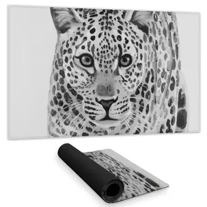 360 stand 14x24 in Wildlife Art Rubber Back Desk Mat - Leopard Ready-to-Attack White African Feline Home Decor Protector for Desk Protection