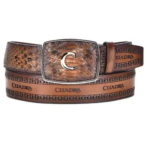 Men's Cuadra Belt with Embossed Logo and Textured Design for Stylish Wear