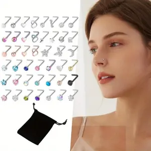 44pcs 20G Surgical Stainless Steel Nose Rings - Hypoallergenic Y2K Minimalist Studs with Moon, Star, Heart, Butterfly & More Designs - Unplated Durable Body Jewelry for Women & Men, Daily Wear & Music Festivals, Festival Accessories, Versatile Jewelry Sum