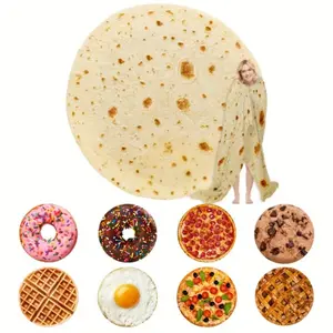 Funny Realistic Food Flannel Round Blanket, Cozy Throw Blanket, Warm and Fun, 9 Styles Including Mexican Tortilla, Donut, Cookie, Sofa Bed Rug, Unisex Gift