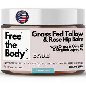 Free the Body Bare Unscented Daily Moisturizer with Olive Oil & Jojoba for Face and Body 2 oz Nourishing Tallow Balm