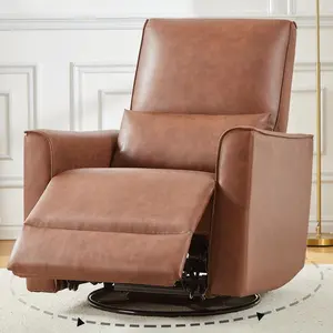 Swivel Rocking Recliner Chair, Manual Recliner Glider with Lumbar Support & Faux Leather Upholstery, Comfortable Rocker Recliner for Living Room, Bedroom, Nursery, Home Theater (Manual)