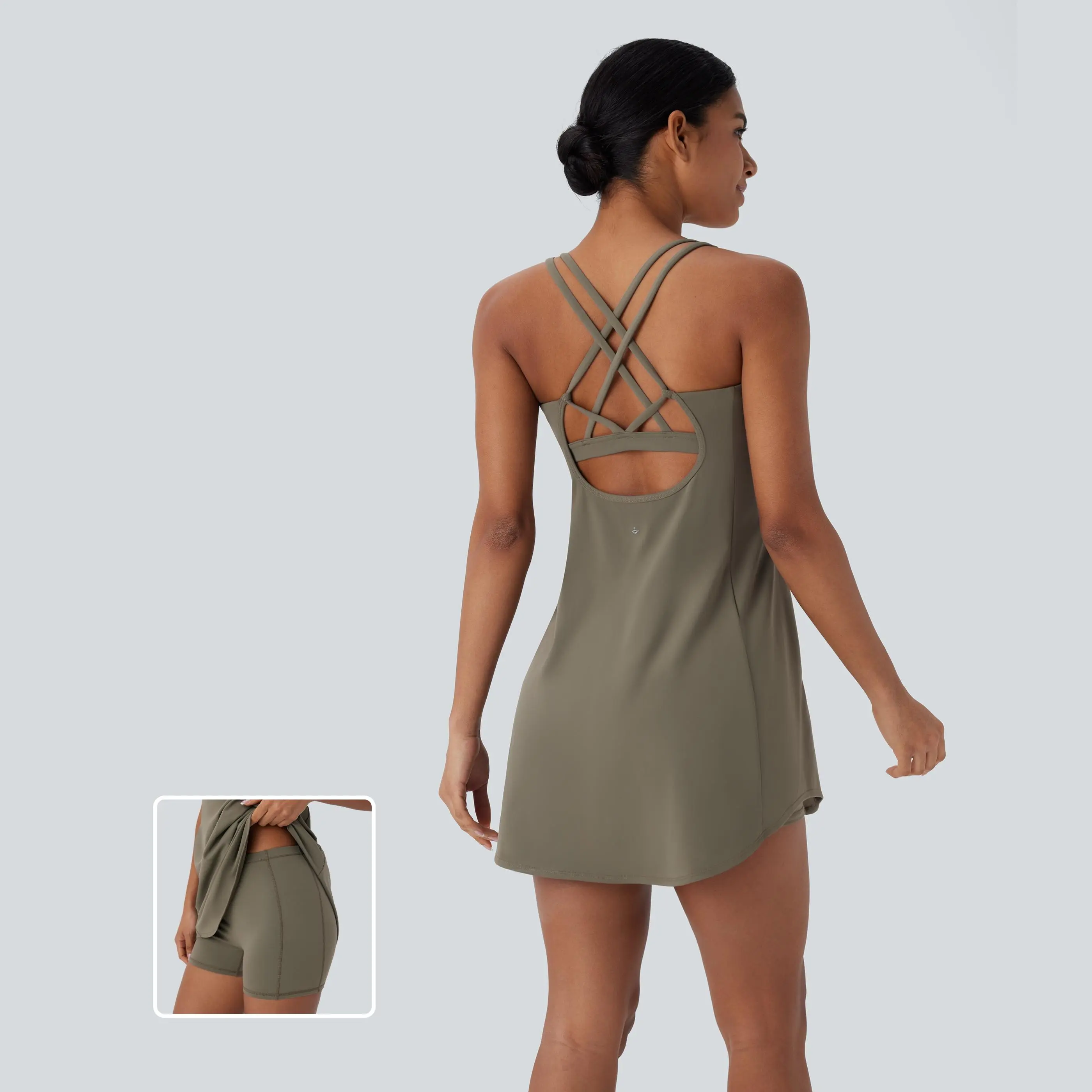 Halara Softlyzero Plush Backless Crisscross Cut Out Side Pocket 2-Piece Mini Yoga Active Dress