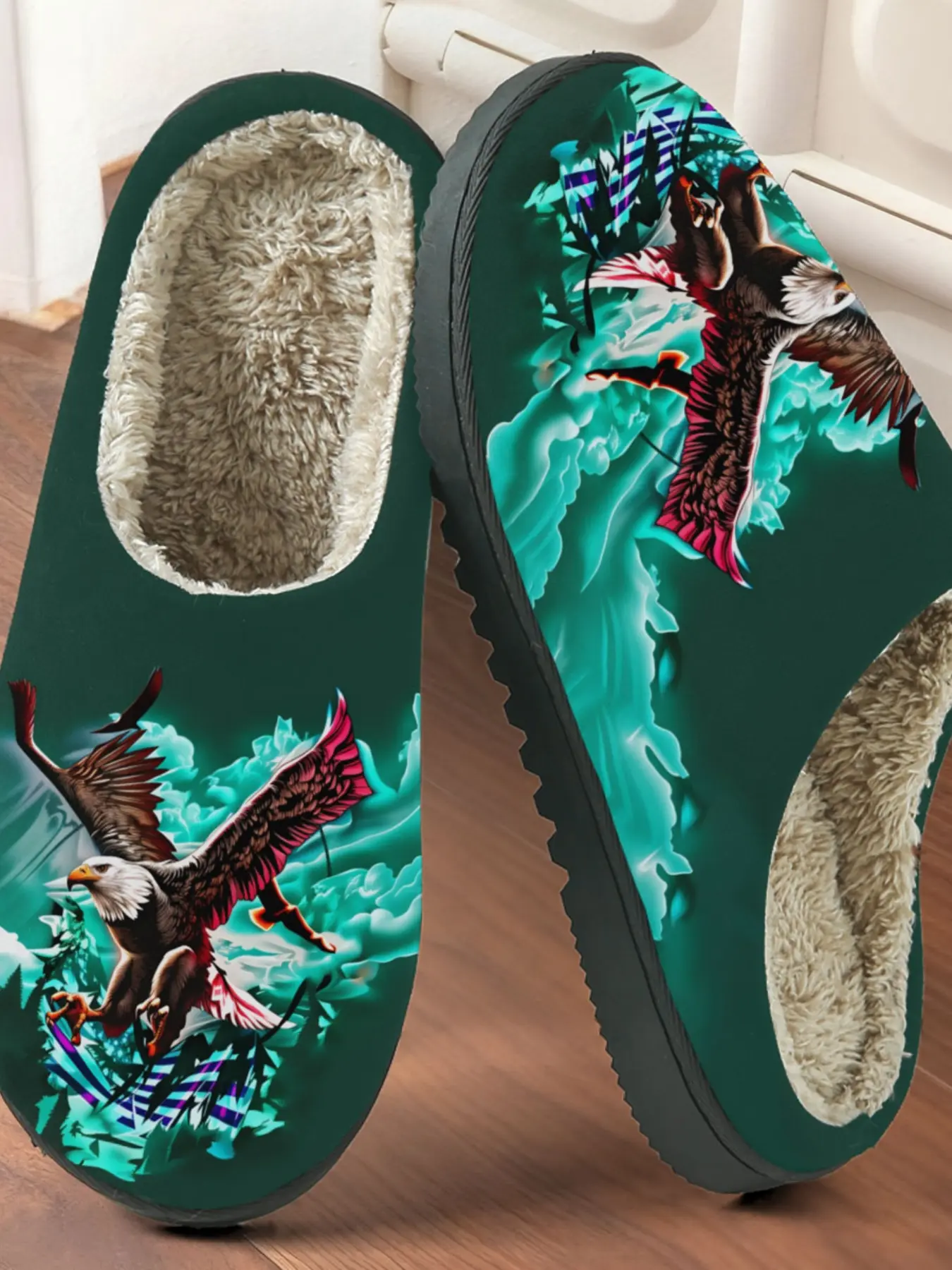 Eagle Colorful Wild Style Cotton Slippers, Plush Lined Anti-Slip Thick Sole, Home Warm Shoes for Autumn Winter, Casual Textile Upper