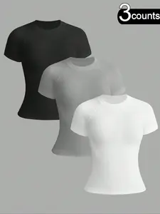 Women's Slim Fit Yoga Sports T-Shirt Set, Breathable Elastic Fabric, Ideal for Running & Yoga Training, Round Neck Short Sleeve Design