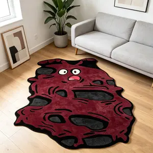 Cartoon burgundy one-eyed monster abstract staring shape rug, Modern abstract rug, uniquely shaped floor mat, novel home decor rug, soft and comfortable plush rug that can be hung, Home Decorative Rug, suitable for living room, bedroom, study
