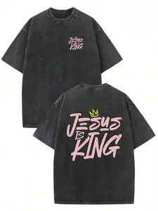 【FathersDayGift】Jesus Is King, Believe In God, God Will Bless You, Classic Retro Fashion Jesus Popular Letter Pattern Printing Boutique Men's Summer High-Quality Printed Cotton Retro Fashion Retro Brand