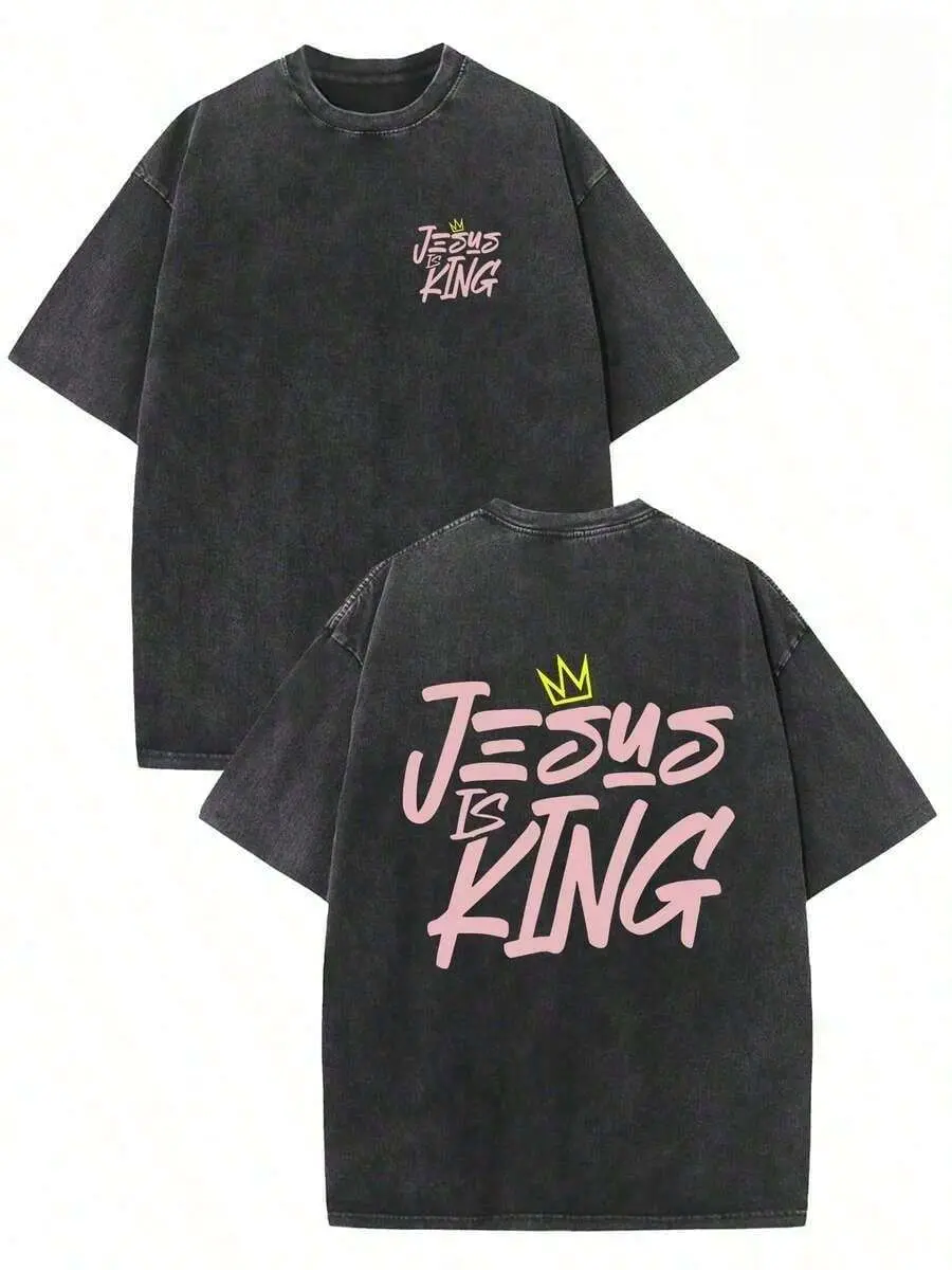 【FathersDayGift】Jesus Is King, Believe In God, God Will Bless You, Classic Retro Fashion Jesus Popular Letter Pattern Printing Boutique Men's Summer High-Quality Printed Cotton Retro Fashion Retro Brand#DealsForYouDays