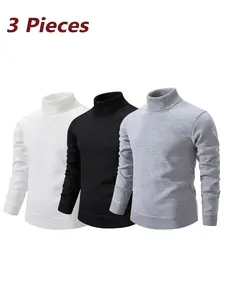 3-Pack Men's High Neck Knit Sweaters, Knitwear, Fitted Slim Fit, Long Sleeve, Fall & Winter, Soft Breathable Fabric, Casual Style, Warm and Cozy