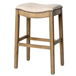 Maven Lane Adrien Backless Saddle Kitchen Bar Stool, Natural Wood Finish