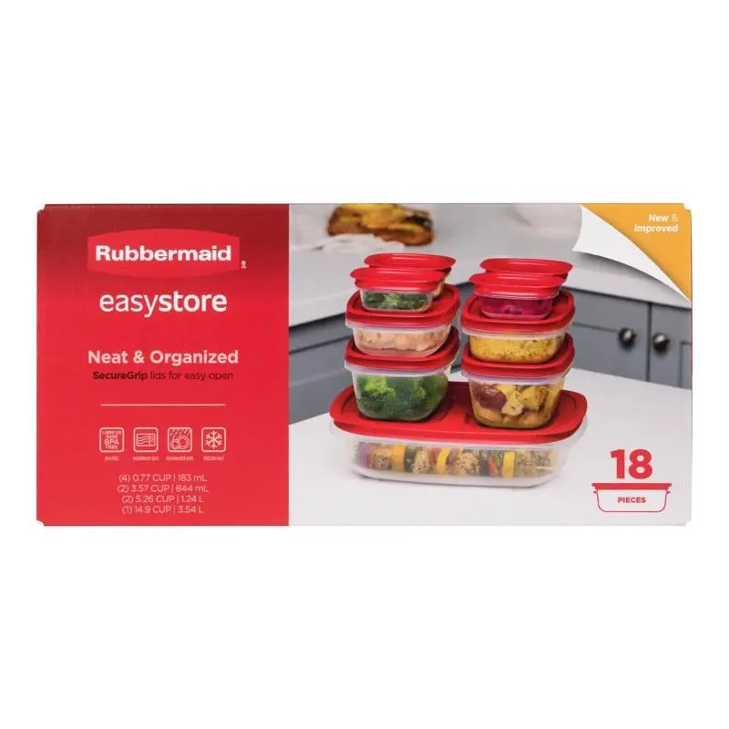 Rubbermaid Commercial Products 6093122 Easy Store Clear Food Storage Container Set - 18 per Pack - Pack of 2