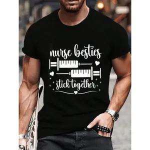 100% Cotton Nurse Besties Stick Together Funny Nurse Best Friend Work T-Shirt Women's Men's Graphic Tee Crew Neck summer vacation Tops