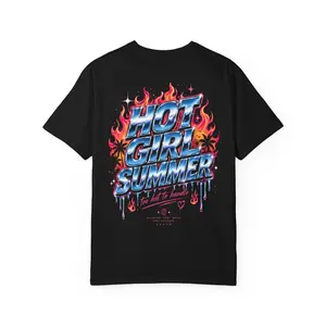 Hot Girl Summer T-shirt | Retro Flame Neon Drip Palm Graphic