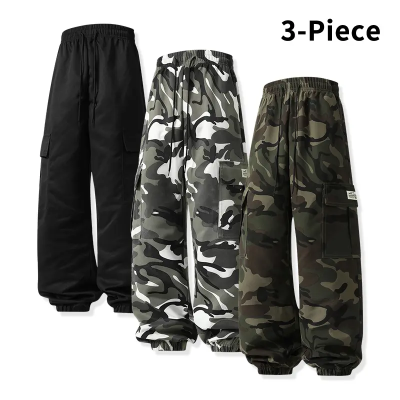 3-piece autumn streetwear essential cargo jogger pants with elastic cuffs, loose fit, camouflage & solid colors, multi-pocket casual joggers, unisex sohochic