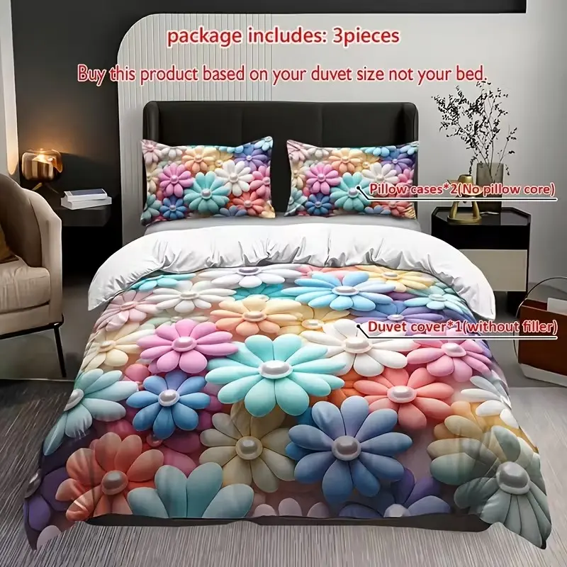Floral Print Bedding Set, Decorative Bedding Set, Includes One Fitted Sheet and Two Pillowcases, Soft Comfortable Bedroom Linen, Easy Care, Comfortable Sleep Experience, Vibrant Floral Prints, Bed Sets, Bedset, Printed Bedding Set, Comfy Bedding Set