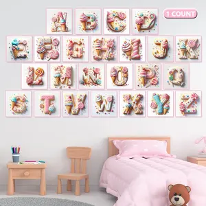 Dessert Alphabet Pattern 5D Diamond Painting Set No Frame, With Tools Lollipop Full Round Drill Mosaic Cartoon Ice Cream Letters Handmade Gift