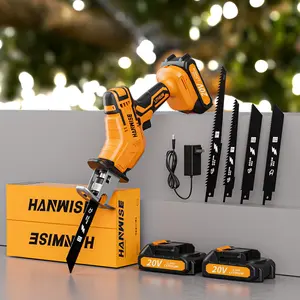 HANWISE cordless electric reciprocating saw, equipped with blade set, suitable for cutting wood/metal/PVC, with multiple functions, suitable for woodworking and home repair tools