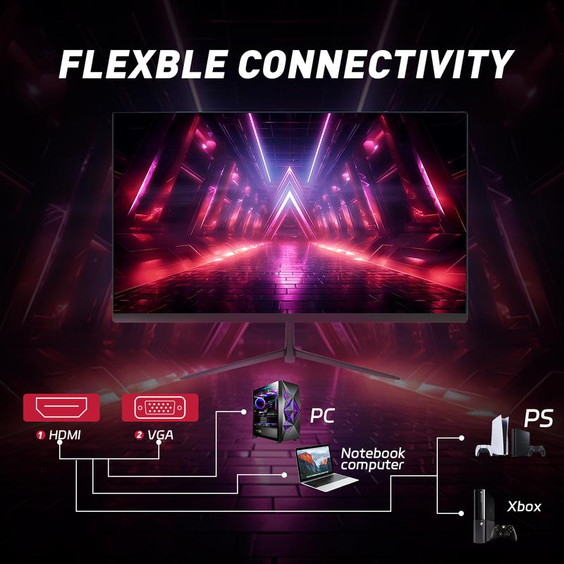 REHISK 24"Slightly curved Gaming Monitor – 180Hz FHD IPS, 1ms, FreeSync, Built-in Speakers, Borderless Design, HDMI & DP for PC, PS5, and Xbox