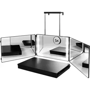 Three Way LED Lighted Trifold Mirror for Women & Men | 360° View Braiding Haircut Mirror | Hands-Free Barber Mirror for Self Hair Cutting, Shaving & Grooming