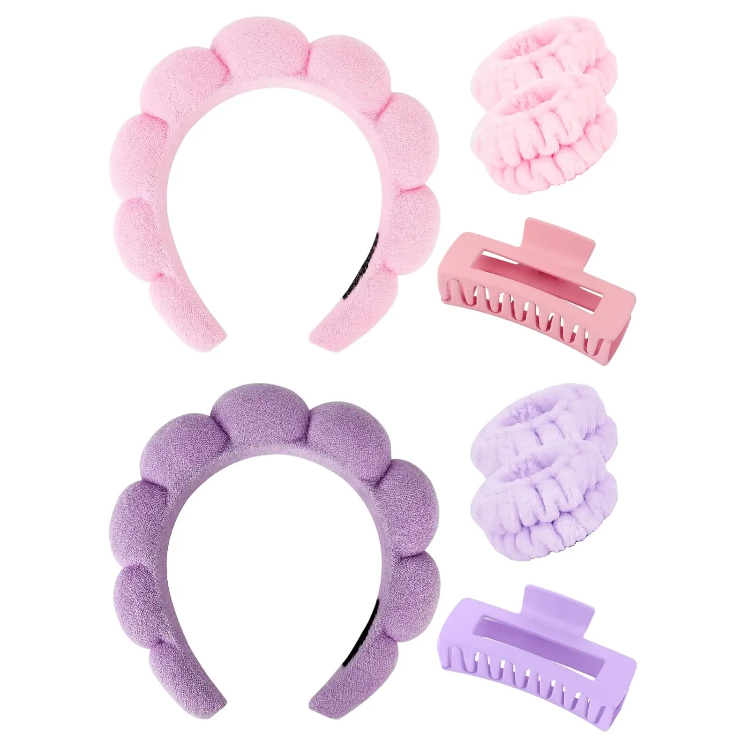 Pink Purple  Headband And Wristband Set Skincare Headband For Washing  Hair Claw Clips For Thick Hair Cute Puffy Sponge Bubble Makeup  Band Wrist Towels Scrunchies For Women Girls