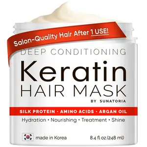 SUNATORIA 2026 Korean Premium Deep Conditioning Hair Mask for Dry, Damaged, Curly Hair - Keratin, Silk, Argan Oil, 8 Amino Acids Haircare Treatment - Hydrating, Repairing, Frizz-Control, Sulfate-Free, 8.4 fl oz, Moisturizing, Smooth