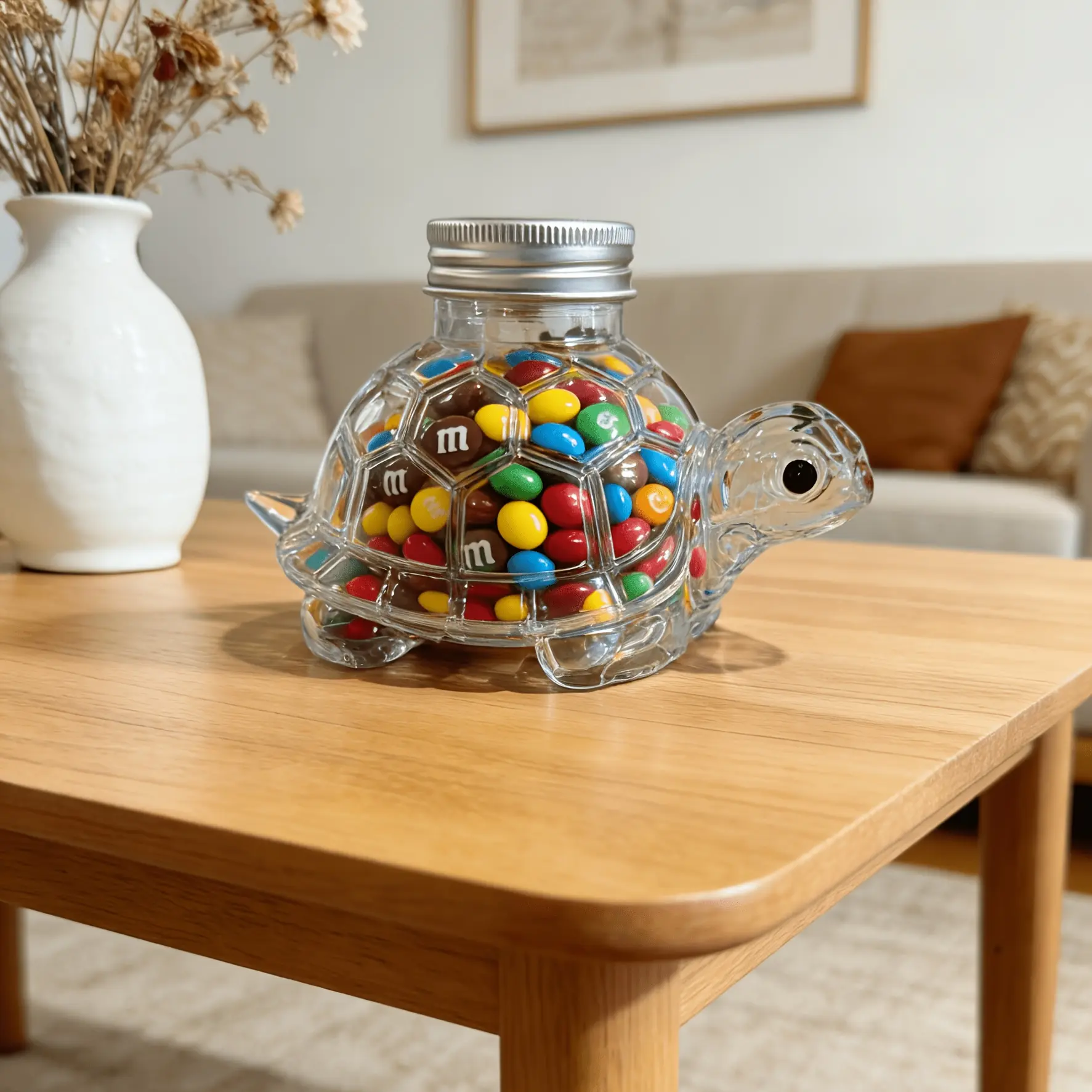 Cute Turtle Shaped Glass Candy Jar with Lid, Clear Food Storage Container for Snack, Cookie, Coffee Bean, Nuts, Perfect Home & Kitchen Decor, Unique Gift for Kids & Candy Lovers