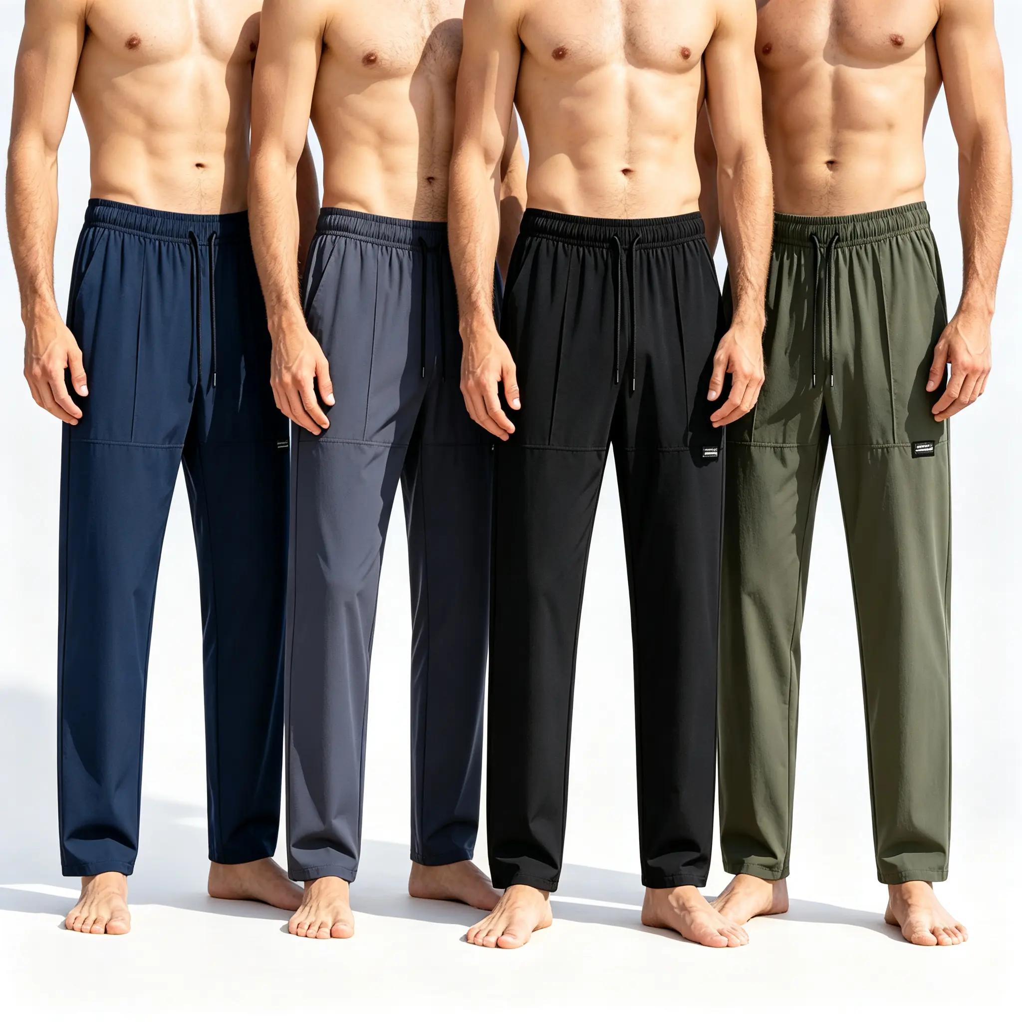 Men's Polyester Pants, 4-Pack Quick-Dry Straight-Leg Style with a High-Rise Elastic Waist, Loose Fit for Travel, High-Rise Waist