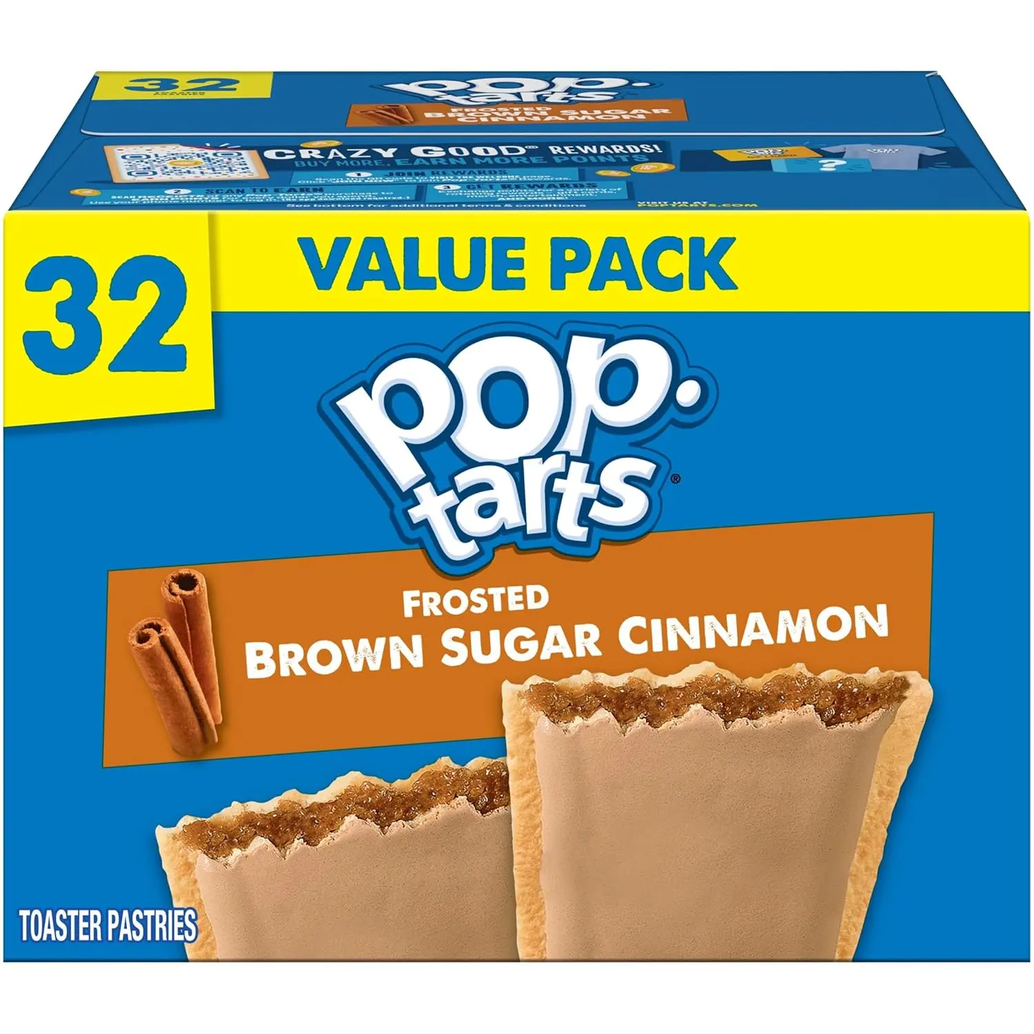 Pop-Tarts Toaster Pastries, Breakfast Foods, Kids Snacks, Value Pack, Frosted Brown Sugar Cinnamon, 54.1oz Box (32 Pop-Tarts)