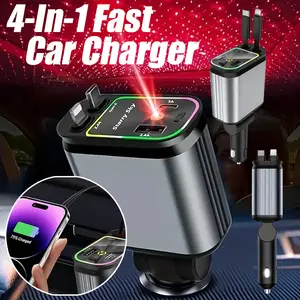 Mother's Day Gift:Star Summit Retractable Car Charger 4-in-1 Fast Charging with 31.5-inch Cable 2 USB Ports Compatible with iPhone 15 14 13 12 11 Galaxy Pixel