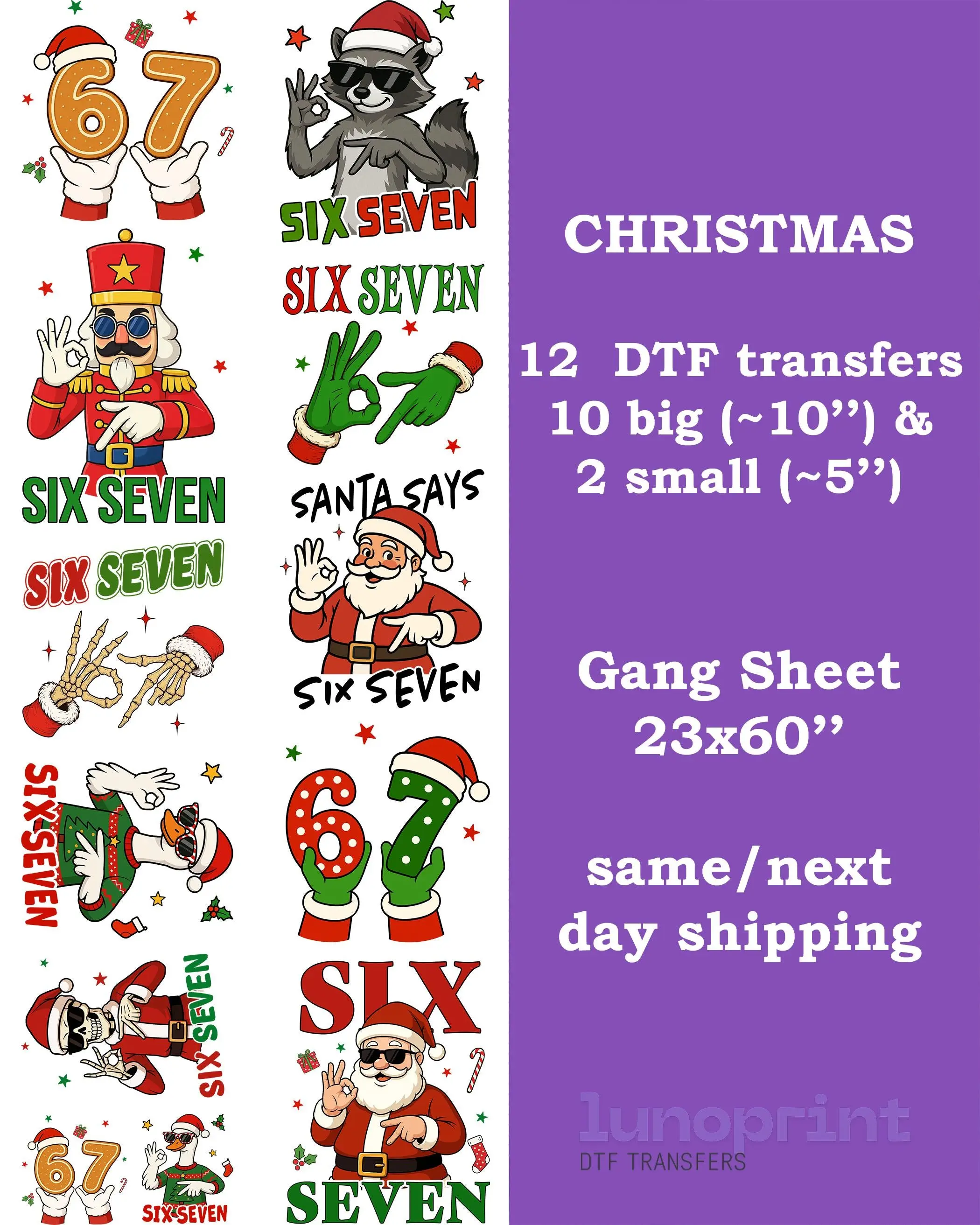 Six Seven Christmas DTF Transfers Gang Sheet