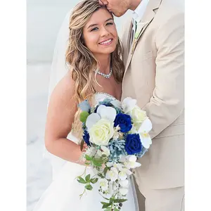 Rinlong 10 inch wide Sapphire Blue Cascading Bridal Bouquet Wedding Flower