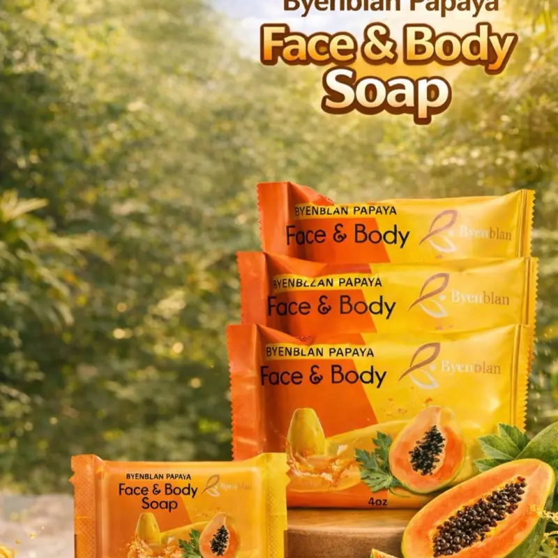 BYENBLAN Turmeric & Papaya Soap Bar - Gentle, Brightening, and Hydrating Daily Cleanser for Face and Body, Brightens