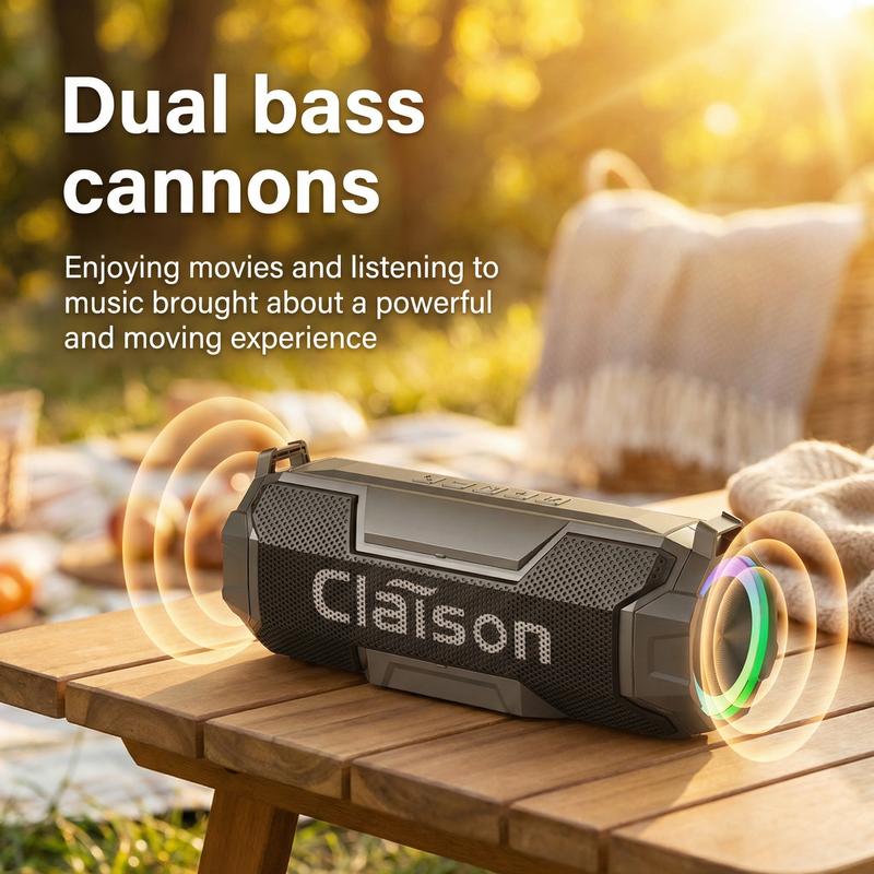 CLAISON AI Voice-Activated Bluetooth Speaker with Dual Speakers Dual Diaphragms RGB Lighting Waterproof for Home & Outdoor Use