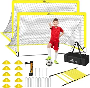 6x4 FT Kids Soccer Goals for Backyard, 2 Large Soccer Goals with Training Equipment Soccer Ball, Ladder and Cones, Soccer Net for Youth Kids Todders Game Sports Training Practice