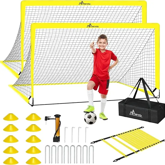 6x4 FT Kids Soccer Goals for Backyard, 2 Large Soccer Goals with Training Equipment Soccer Ball, Ladder and Cones, Soccer Net for Youth Kids Todders Game Sports Training Practice
