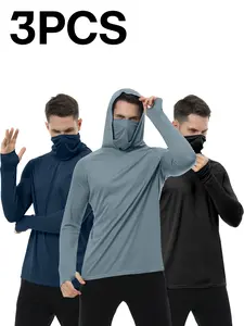 3-Piece Men's Hooded Sweatshirt Set with Face Cover Long-Sleeve Sportswear for Outdoor Fitness Comfort and Style Ideal for Versatile Outfits Activewear
