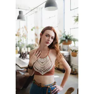 Soul Flow Apparel High Neck Crochet Lace Bralette Stylish Layering Essential for Bohemian Outfits & Festival Wear