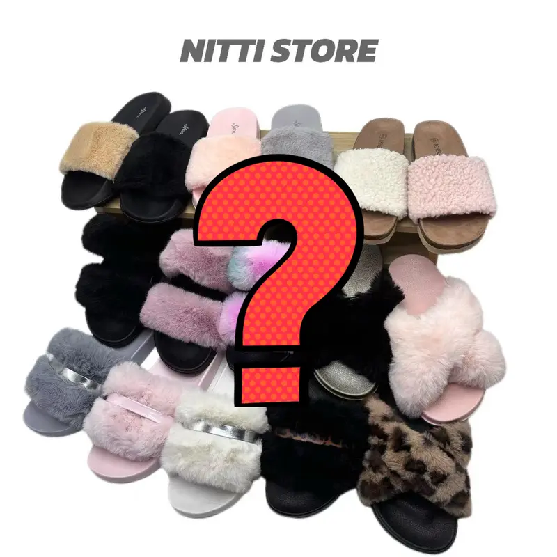 【ONE PAIR!】Mystery Variation Cute Fluffy Slippers, Summer Strappy Sandals,Double Buckles Slides,Comfy Sneakers Shoes for Indoor Outdoor use