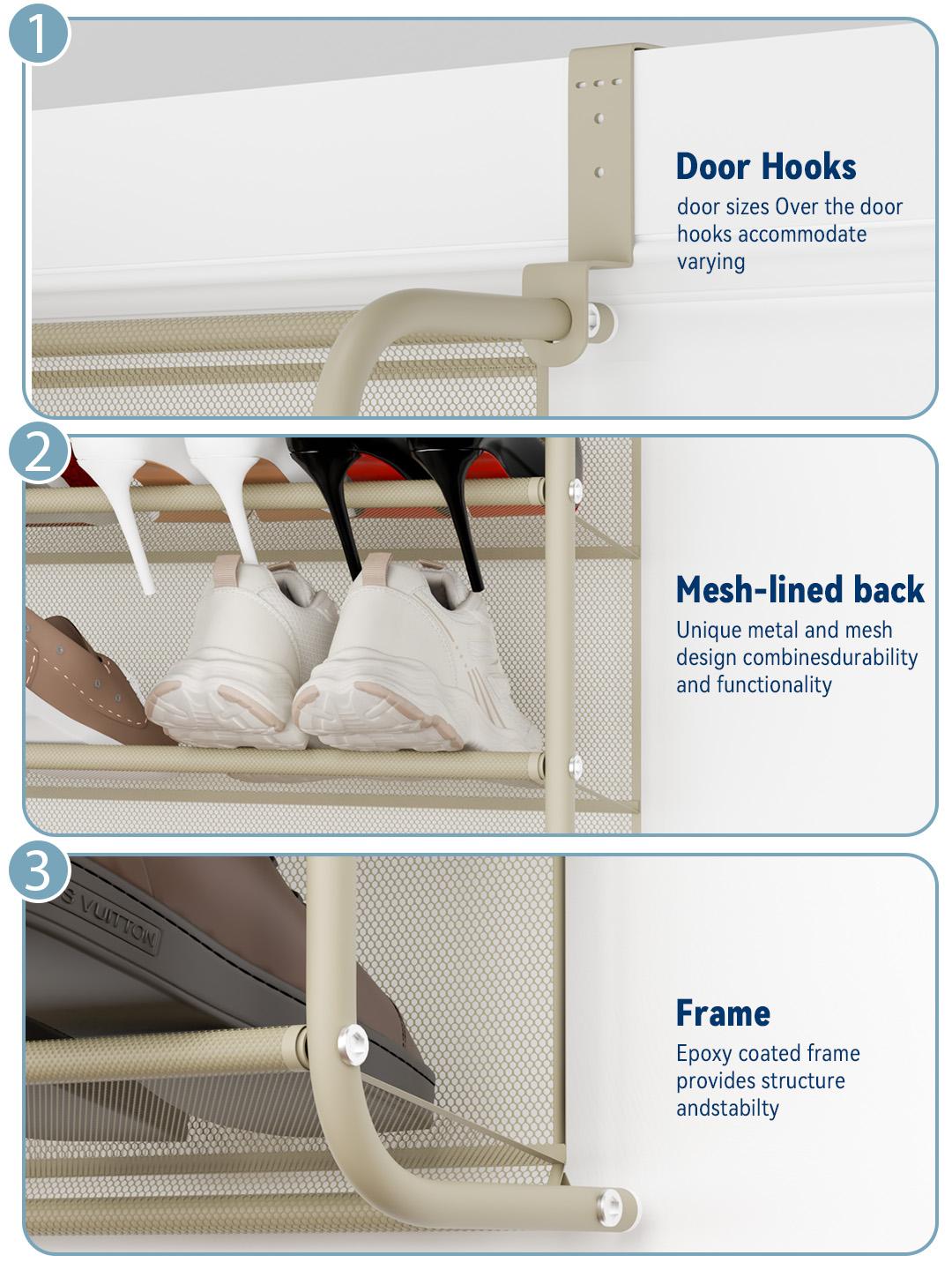 Whitmor 36 Pair Over The Door Shoe Organizer, 12 Tier Hanging Shoe Organizer, Heavy Duty Metal & Mesh Shoe Holder, Hanging Shoe Rack for Closet Organizer & Storage, 74" L x 21.7" W x 7.5" H,,dorm essentials,home decor