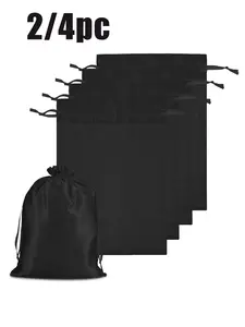 2/4PCS Black Drawstring Gift Bags, Soft Satin Storage Pouches for Jewelry, Hair Accessories, Cosmetics, Party Favors and Travel Use