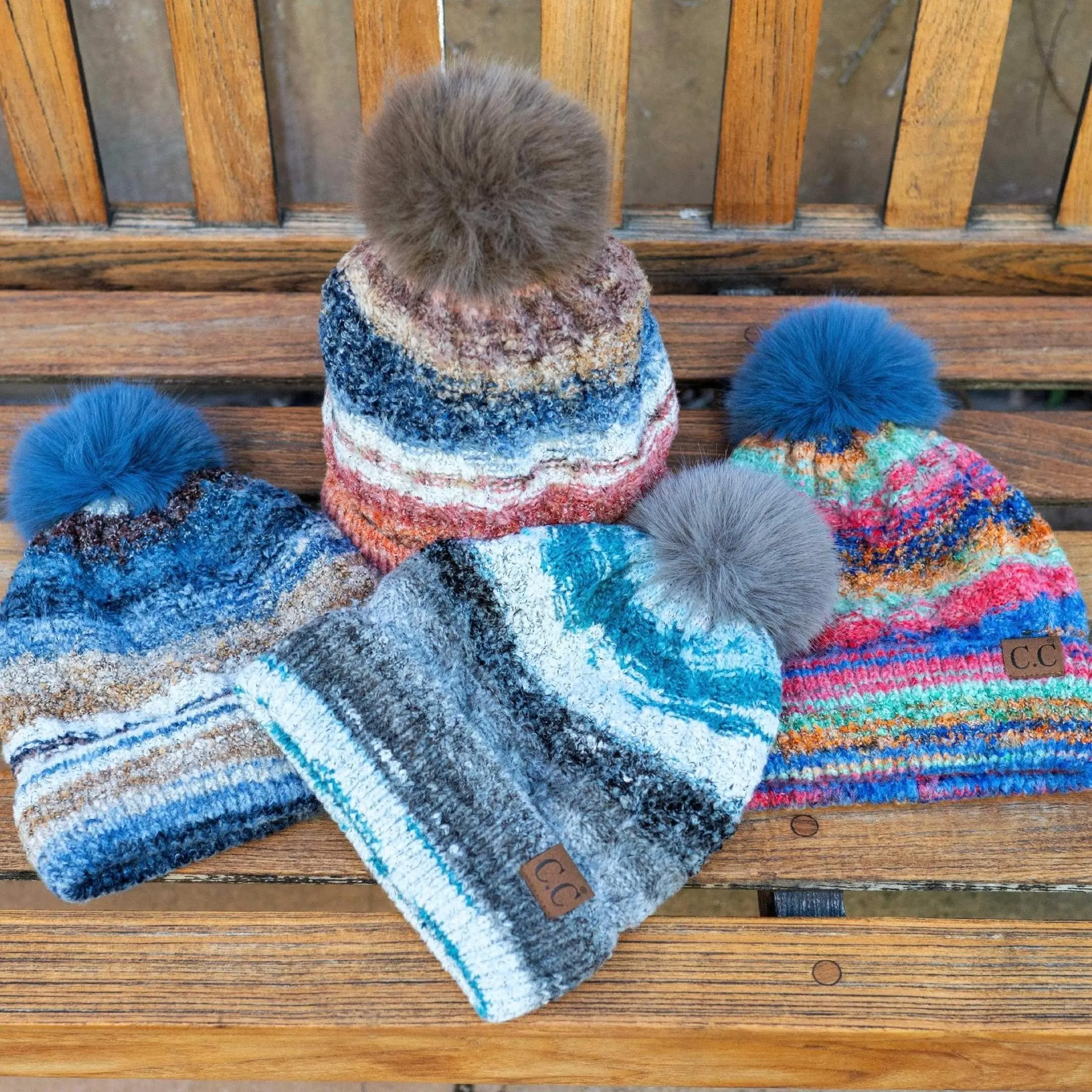 CC Multi Color Space Dye Pom Beanie