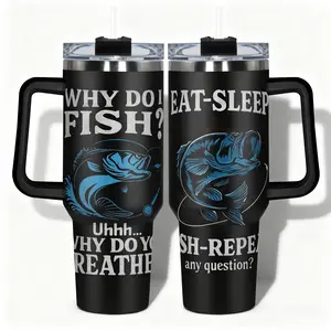 1pc Tumbler Stainless Steel Water Bottle Eat Sleep Fish Repeat  Designs, Leakproof Large Capacity (40oz/30oz/22oz/20oz/14oz), Needed for Gym, Hiking, Travel Ideal Birthday Christmas Gift