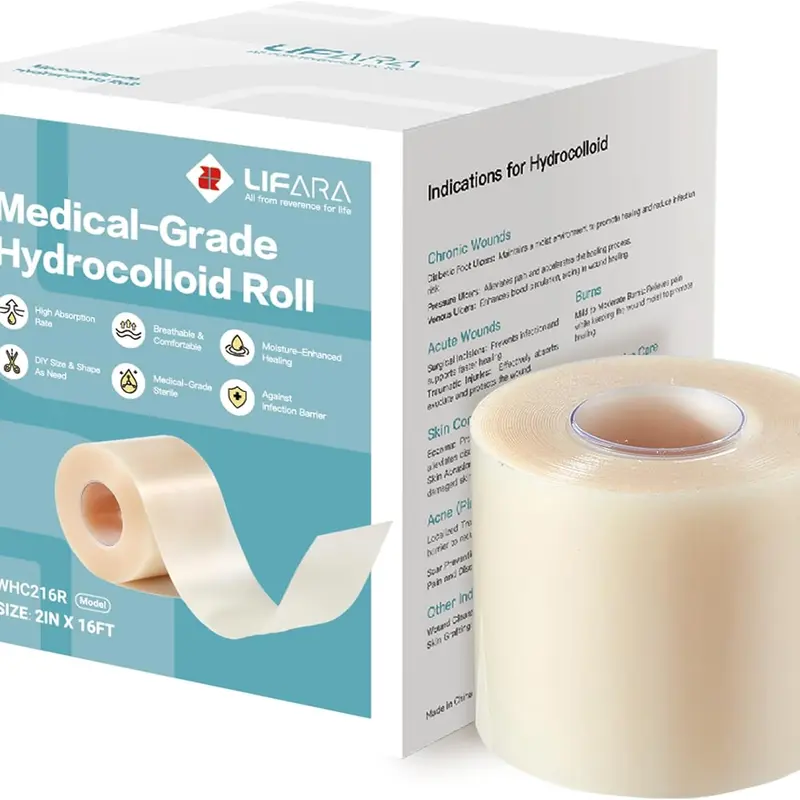 LIFARA Customizable Hydrocolloid Adhesive Bandage Roll - Single Roll, Extra Large 2in x 16ft, 11.8mil Hold, 0.3mm Thickness, Cut-to-Size, Self-Adhesive, Highly Absorbent, Flexible, Waterproof Disposable Dressing Supply, Healthcare Medical Accessory