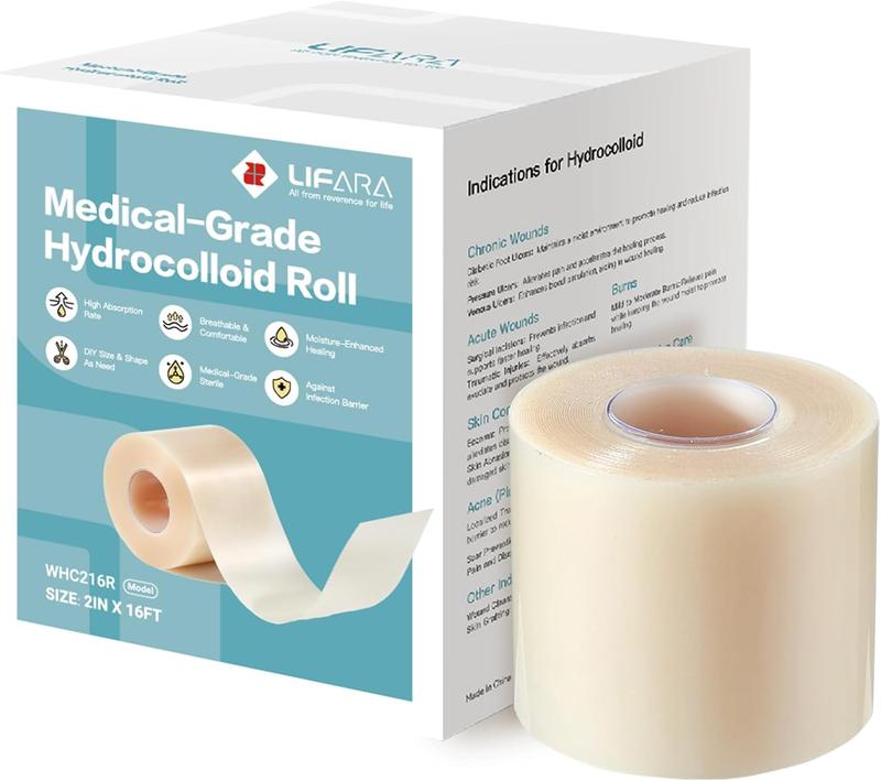 LIFARA Hydrocolloid Roll for Wound Care - Cut-to-Size, Extra Large Hydrocolloid Patch Bandages with Self-Adhesive, Ultra Absorbent, Flexible & Waterproof, First Aid Kit Essential (2in*16ft, 11.8mil/ 0.3mm Thickness))