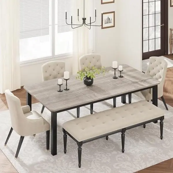 GARVEE Industrial Dining Table for 6-8 People, 78.7" Long Kitchen Table with Sturdy Metal Frame & Seats 6 Rectangular Counter for Dinner, Kitchen (Only Table)