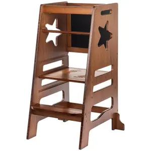 UNICOO Bamboo Height Adjustable Kids Kitchen Step Stool, Kids Learning Step Ladder, Toddlers Step Stool, Toddler Standing Tower for 1-5 Years Old - Perfect Kitchen Stool Helper (S033)