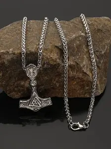 Simple Viking Vintage Odin Hammer Pendant Necklace, Stylish Unisex Chain, Nordic Norse Style Party Accessory, Valentine's Day Father's Day Birthday Gift